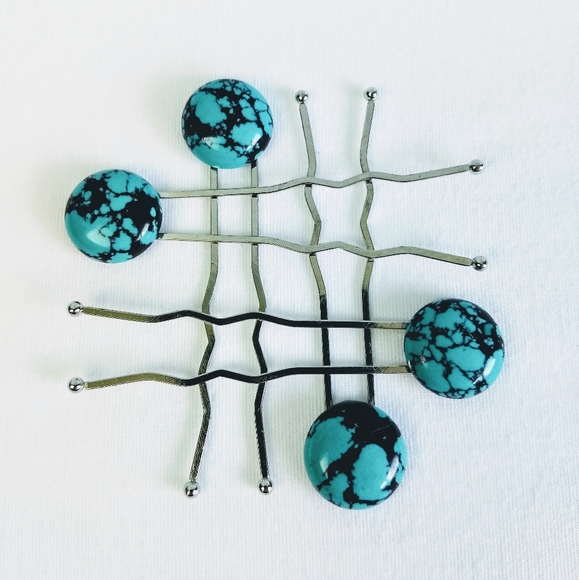 Handmade Faux Turquoise Hairpins Set - Picture 2 of 3